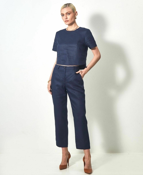 BLUSA CROPPED LINHO NATURAL C/ RETILINEA