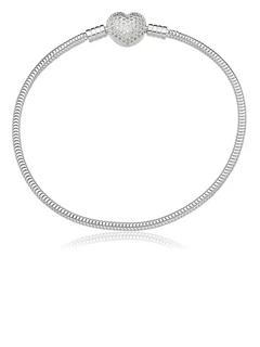 Pulseira para berloques fecho coração cravejado em microzircônias Prata 925 (Ref.: 20240120) - comprar online