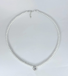 Colar pérolas com pingente de coração na prata 925 (Ref.: 2024164)
