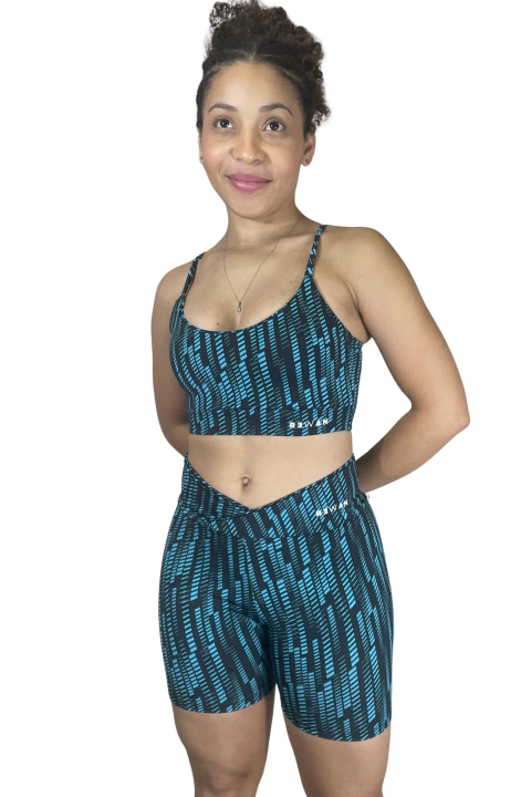Shorts Acinturado Azul Mesclado Suplex Feminino