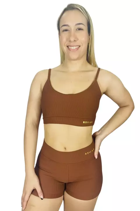 Shorts Fitness Básico Cappuccino Poliamida Feminina - comprar online