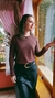 Blusa TShirt Me em moletinho liso marron com mangas longas