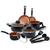 Jogo de Panelas Kit 9 Pçs Antiaderente Tampa Vidro Teflon - Preto com Cobre