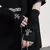 Gótico harajuku punk estilo preto cruz metade do dedo longo luva feminina malha