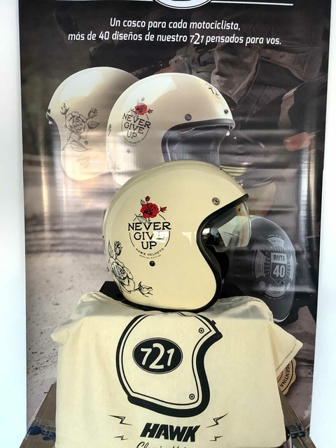 CASCO HAWK ABIERTO 721 NEVER GIVE UP + GUANTES DE REGALO
