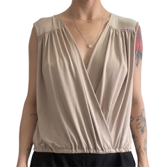 Blusa Nude M com Decote V - Um bucado