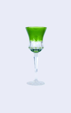 TAÇA DE CRISTAL VERDE OLIVA LAPIDADA na internet