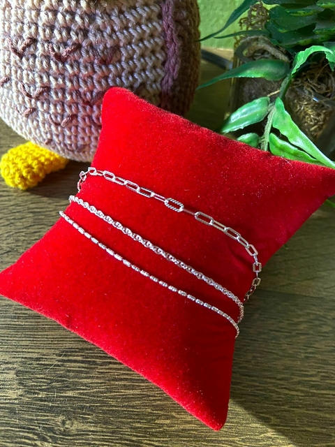 Pulseira lisa 3 Correntes Variadas 16+5cm