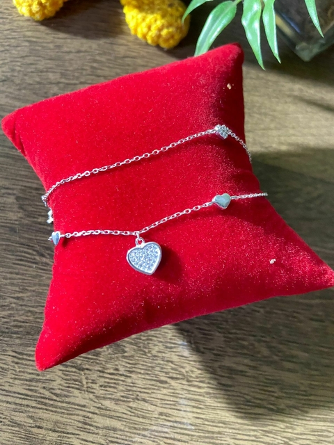 Pulseira Lisa Lap Dupla Corações 16+5cm