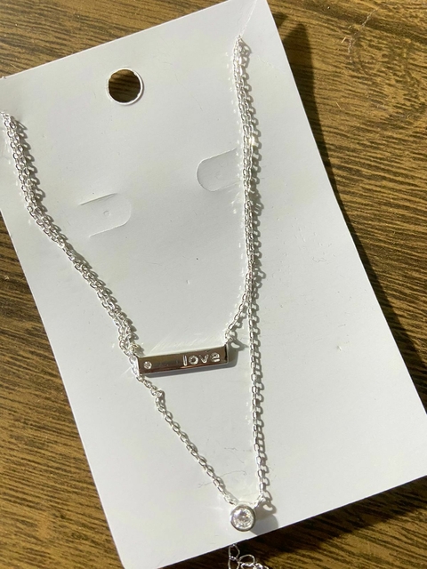 Colar Liso Lap Duplo Plaquinha Love E Ponto De Luz