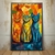 Quadro Decorativo Gatos com Ilustração Geométrica Vibrante - loja online