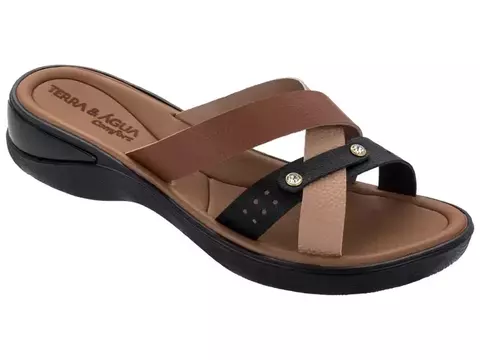Chinelo Terra E Água Anabela Feminino Comfort 481012 Preto-Caramelo - comprar online