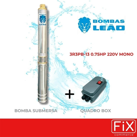 BOMBA SUBMERSA LEAO 3R3-13 0,75CV 220V MONOF 3 FIOS + BOX