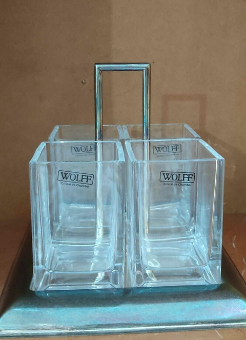 Porta Talheres de Cristal e Prata