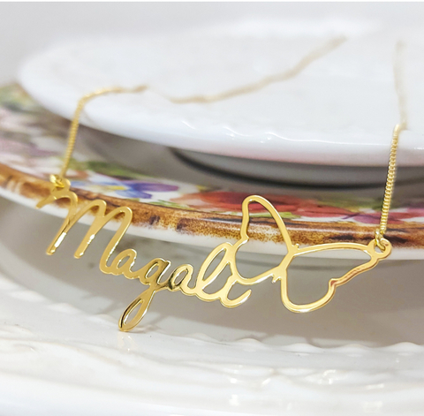 Colar Nome simples com Borboleta Vazada