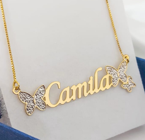 Colar Nome simples com borboletas