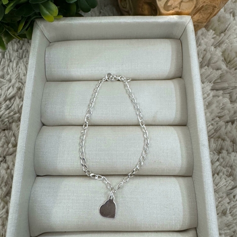 Pulseira infantil elos com pingente de plaquinha de coração