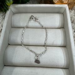 Pulseira infantil tijolinho com pingente plaquinha de coração