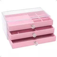 Porta Joias veludo 3 gavetas Rosa/cinza/ vermelha - L & BY Pratas