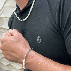 Corrente masculina aço trabalhada em pérola - loja online