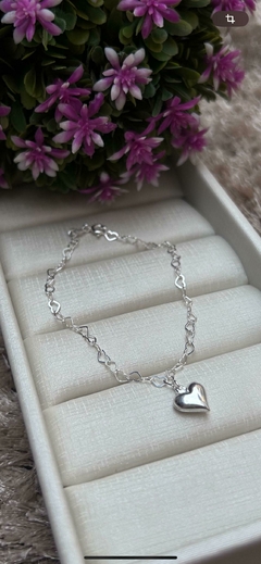 Pulseira elo coração com pingente coração