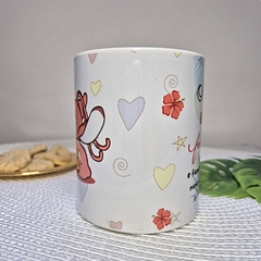 Caneca alça coração Stitch e Angel na internet