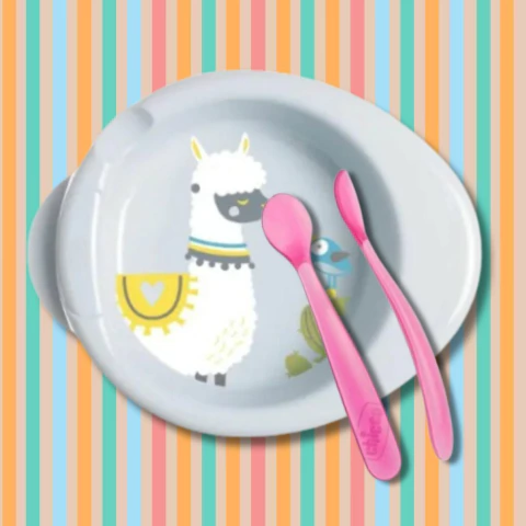 COMBO PLATO LLAMA + CUCHARAS CHICCO 6M+ - comprar online