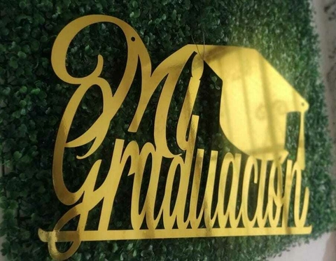 Letrero Mi Graduación 60x40 Cm Mdf Dorado Espejo Decoración - comprar en línea