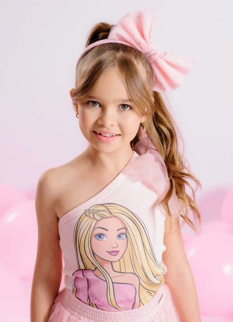 BLUSA RIB UM OMBRO SÓ BARBIE LAÇO TULE / ROSA GELADO / 8 - comprar online