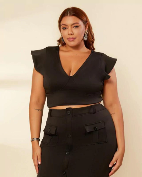 Cropped Plus Size Manga Borboleta