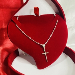 Colar de Bolinhas 45cm + Pingente Cruz - Prata 925