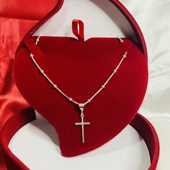 Colar de Bolinhas 45cm + Pingente Cruz - Prata 925 - comprar online