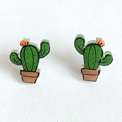 Aretes Cactus, tipo broquel, pintados a mano