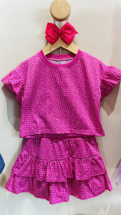 Conjunto saia shorts + blusa babados - 100% algodão