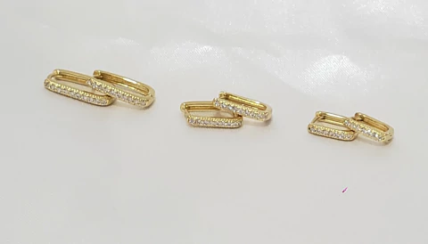 Trio de argolas cravejadas - Semijoia banhada a ouro 18k