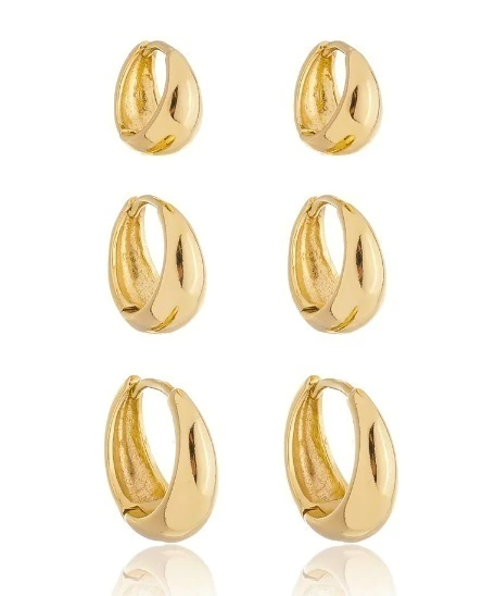 Trio de argolas abaulado - Semijoia banhada a ouro 18k