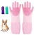 Guantes de Baño de Silicona ROBATUN para Mascotas Rosa 2 en 1
