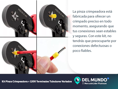 Kit Pinza Crimpeadora + 1200 Terminales Tubulares Variados - Práctico y Eficiente