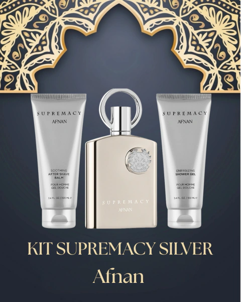 Kit Supremacy Silver - Afnan - EDP - Perfume 100 Ml + Gel de Banho 100 Ml e Gel Pós Barba 100 Ml.