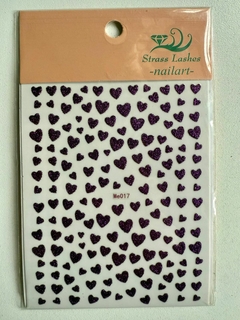 Sticker corazones violetas con glitter