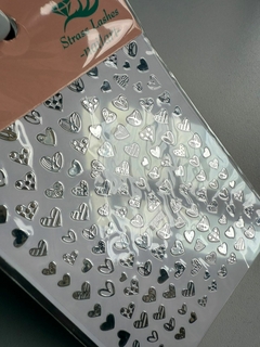 Sticker corazones plateados y dorados