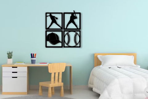 Quadros de Baseball - Kit com 4