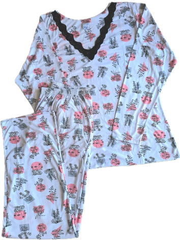 Pijama Estampa flores e formas c/Renda