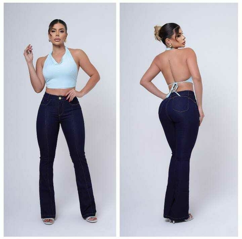 Calça Flare Escura com Nervura