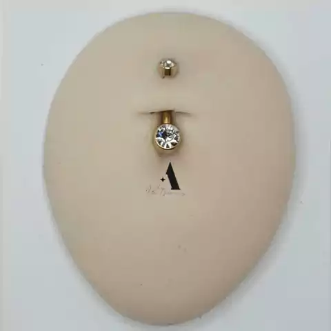 Umbigo titânio pedra P reto pvd gold TN0107