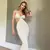 Vestido maxi criptográfico sem encosto feminino, cinta de espaguete, vestido de