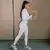 Top feminino de gola alta elástico e leggings conjunto correspondente, fato de na internet