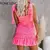 Vestido de babados feminino, vestido casual, moda elegante, chique