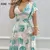 Elegante vestido maxi chiffon feminino, decote em v profundo