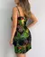 Impressão tropical com decote em v envoltório vestido casual feminino sem mang na internet